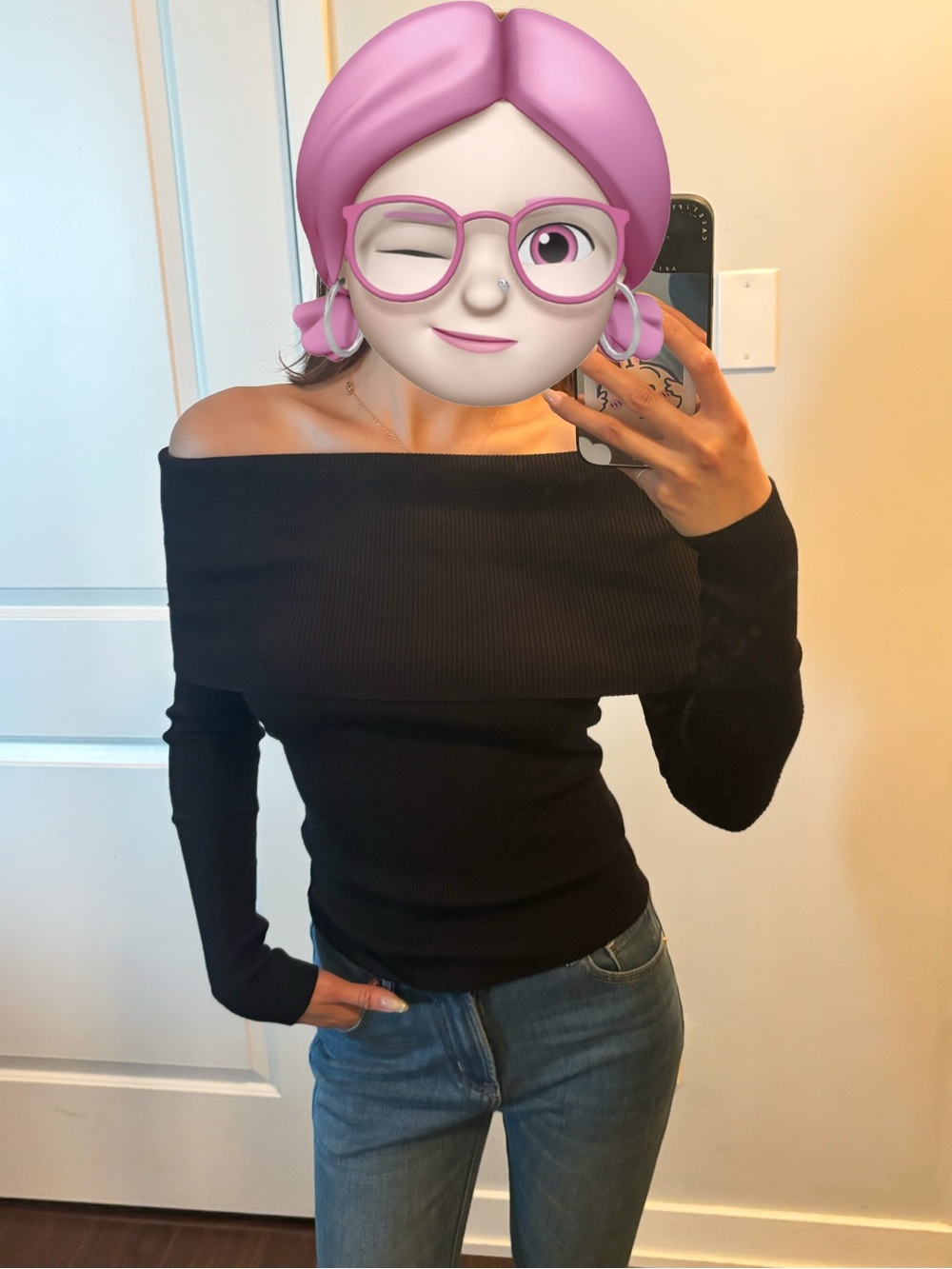 Wilfred Black Off-the-Shoulder Ribbed Knit Sweater